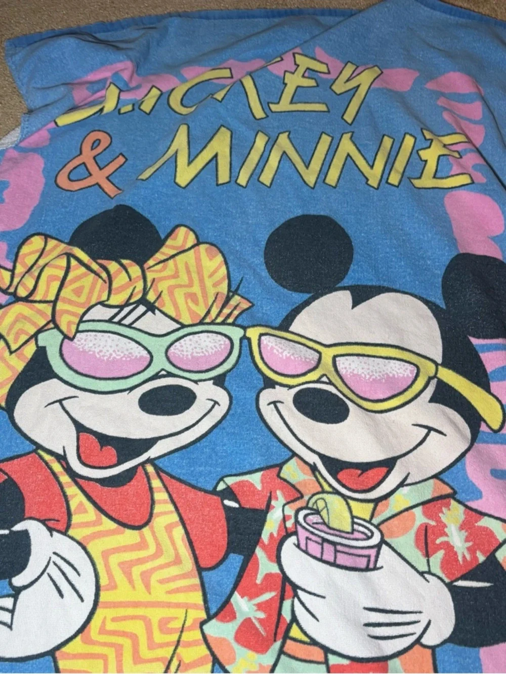Disney Blue Pink Yellow Mickey Minnie Beach Towel Print